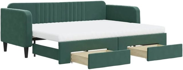 vidaXL Tagesbett ausziehbar mit Schubladen in Dunkelgrün aus Samt B/T/H: 80 x 200 x 75 cm - Bild 1