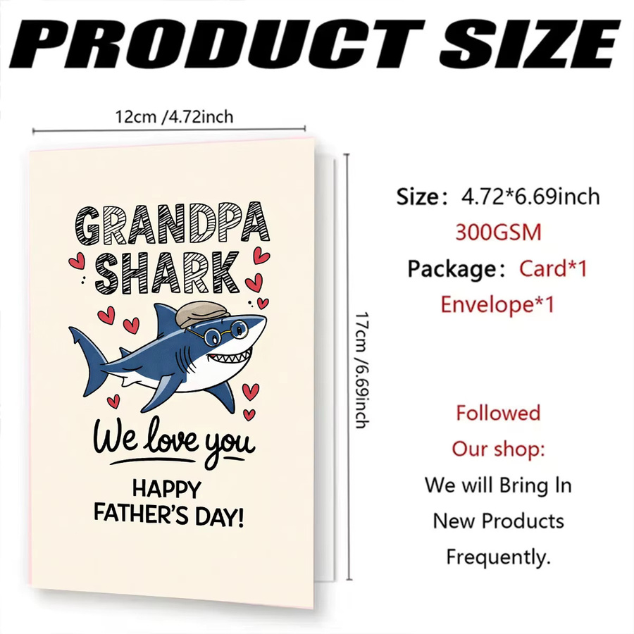 Grußkarte zum Vatertag Grandpa Shark Motiv Mehrfarbig aus Papier - Bild 4