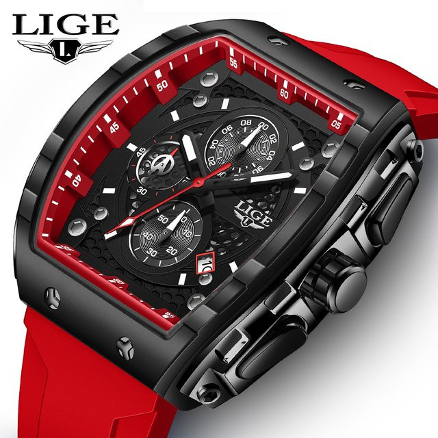 LIGE Chronograph, Quarz, Silikonarmband, Schwarz, Herren - Bild 1