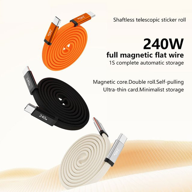 DIXSG Magnetisches 240 W Schnelllade-Flachkabel mit 5 A für iPhone und Samsung in Orange - Bild 1