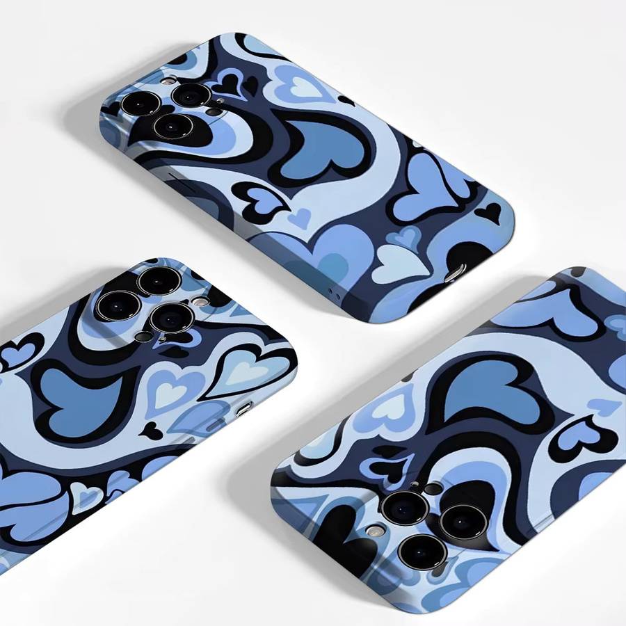 Potdemiel Handyhülle Blue Heart Swirl für iPhone 17 16 15 14 13 12 Pro Max Plus mit doppelschichtiger Rückseite in Blau - Bild 3
