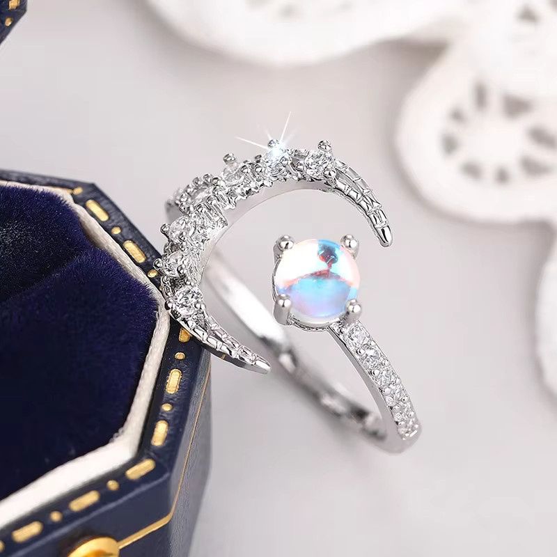 Huitan Moon Öffnungsring, Imitationsopal, Zirkonia, Silber, Damen - Bild 3