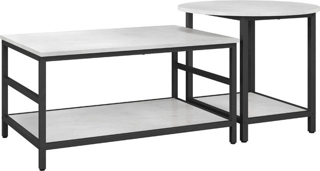 HOMCOM Beistelltisch in Marmoroptik aus Stahl und Spanplatte, Schwarz-Weiß, B/T/H: 54 x 80 x 41 cm - Bild 1