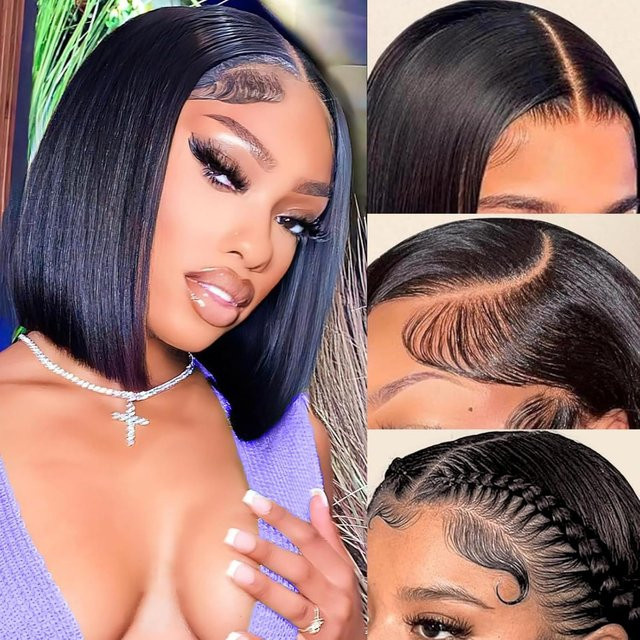 Dula A Hair Kurzer Bob Glattes Brasilianisches Remy-Echthaar Vollspitzenperücke für Damen - Bild 1