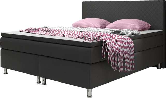 Inter Trading Boxspringbett Madrid in Schwarz mit Kunstleder und Bonell-Federkern-Matratze, B/T/H: 180 x 200 cm - Bild 1