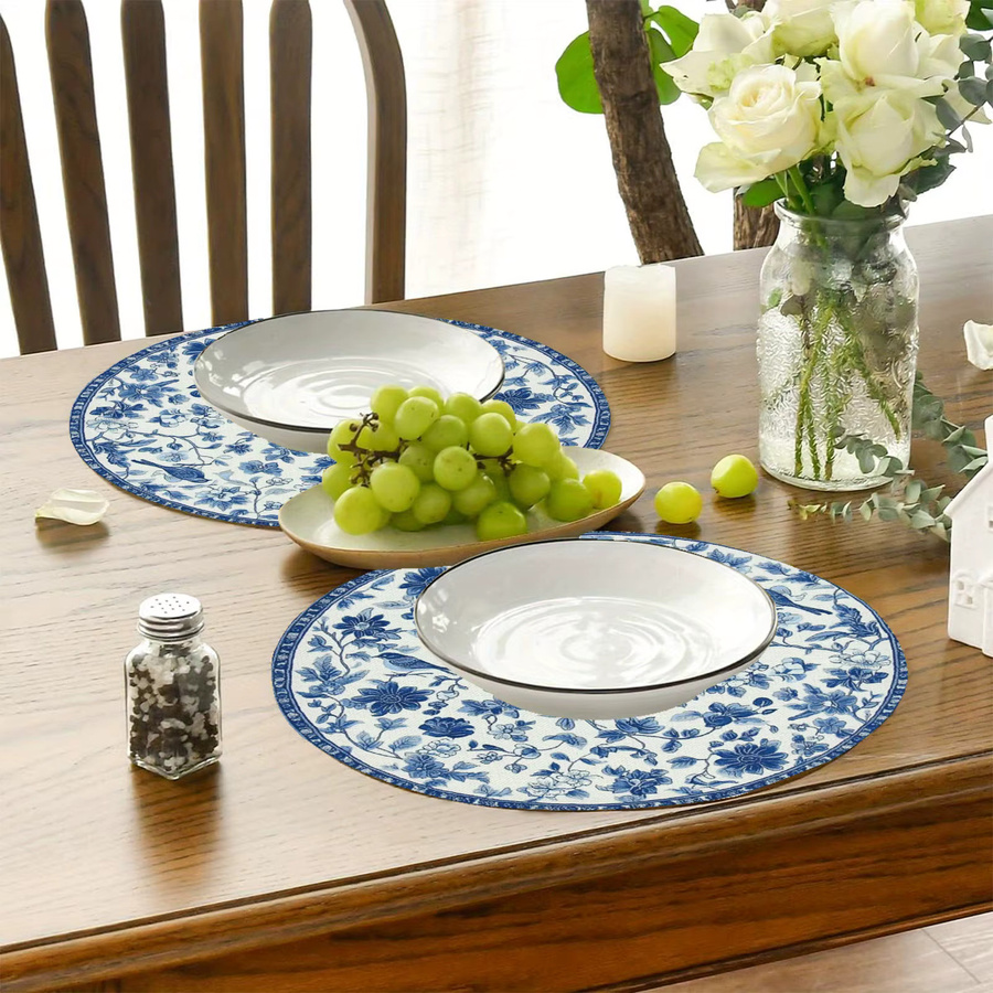 VIKAMA 4-teiliges Porzellan-Tischset im Vintage-Stil mit floralem Design, Blau-Weiß, für die chinesische Teezeremonie - Bild 3