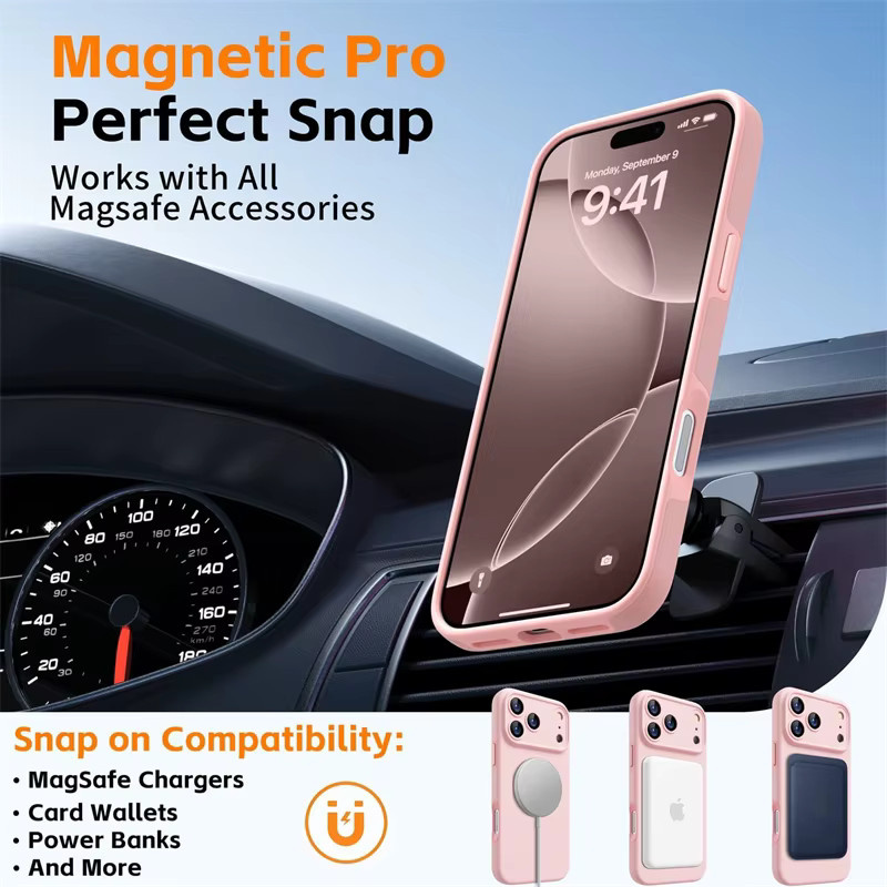 Magnetische Silikon-Schutzhülle mit MagSafe Kompatibilität für Apple iPhone 17 Air 16 15 14 13 12 Pro Max Plus in Beige und Pink - Bild 5