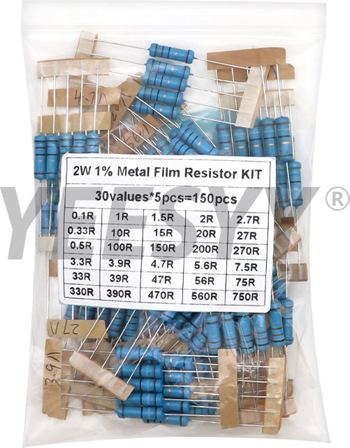 YEESYY Metallfilm-Widerstandssortiment-Set mit 150 oder 300 Stück, 30 Werte von 1R bis 820K Ohm, Toleranz 1% - Bild 1