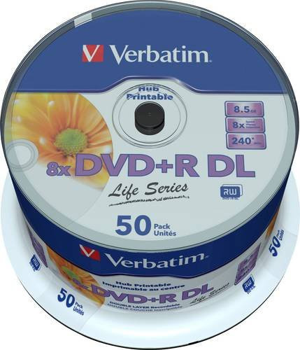 Verbatim DVD+R DL Rohlinge 8,5 GB mit bedruckbarer Oberfläche, 50 Stück Spindel - Bild 1
