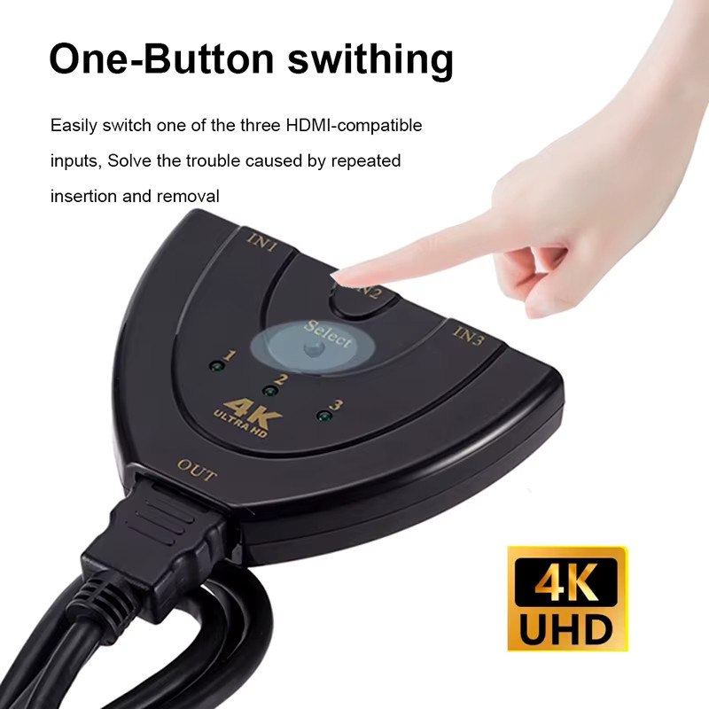IPUMYNO HDMI KVM-Switch Splitter 4K UHD 3-Port Video-Switcher Hub in Schwarz - Bild 4