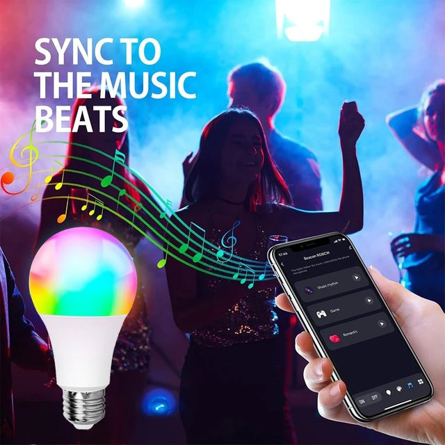 Smart LED Birne E27 mit Bluetooth und Tuya Smart Life App Steuerung, 15W RGBW Farbwechsel, dimmbar mit Timer und Musik-Synchronisation - Bild 1
