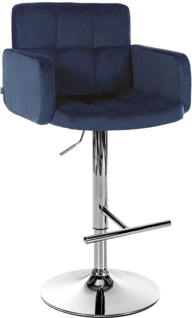 DELUKE Barhocker SUTUN Barstuhl aus Samt in Blau mit silbernem Gestell, drehbar, B/T/H: 60 x 56 x 93 cm - Bild 1