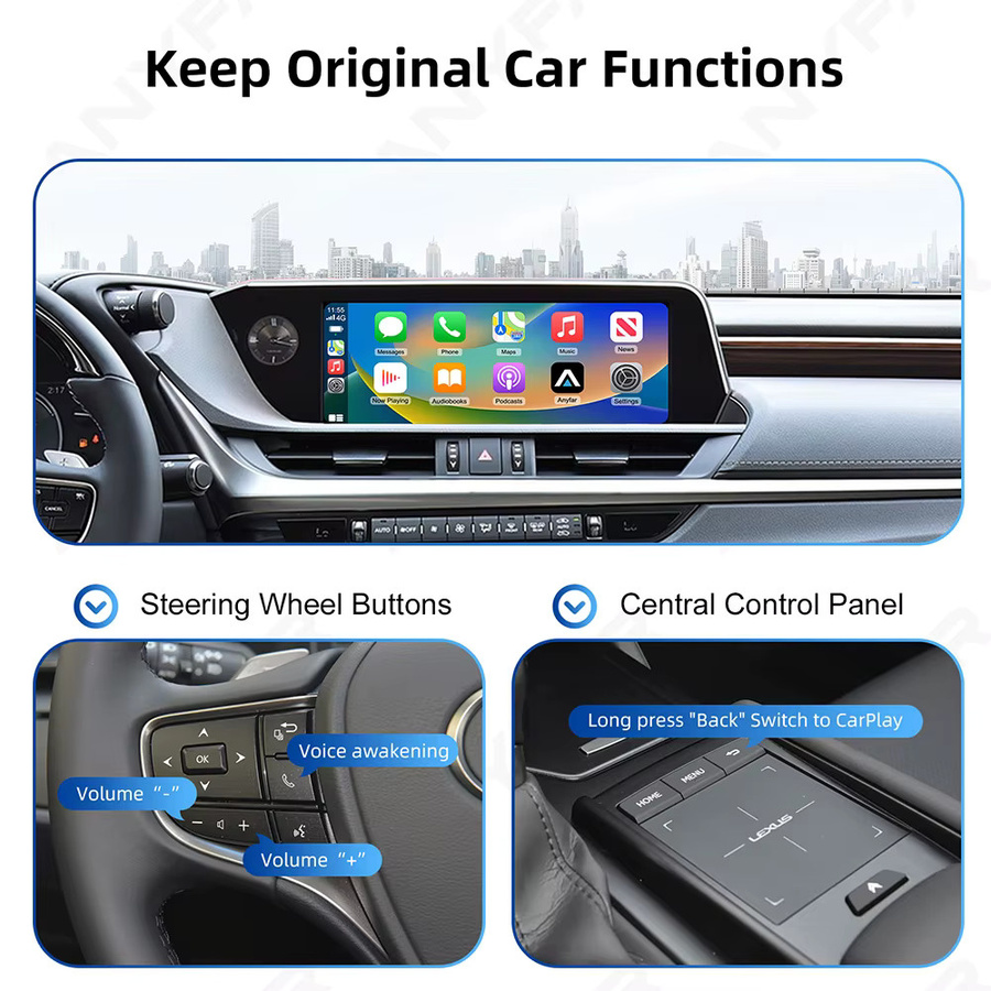 ANYFAR Wireless CarPlay und Android Auto Adapter für Lexus NX RX IS ES GS RC CT LS LX LC UX GX (2012–2022) mit Mirror Link und AirPlay - Bild 2