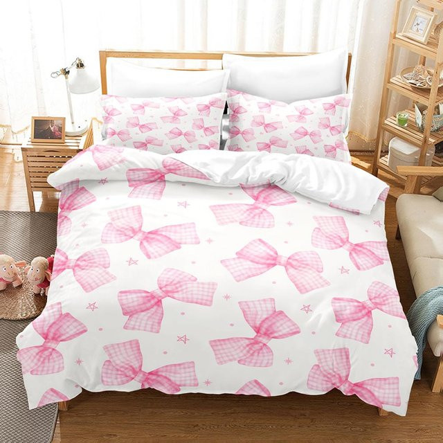 Binchi Fitness Bettwäscheset mit Schleifen-Design, weiß, Microfaser, bestehend aus Bettbezug und Kissenbezug, B/H: 200 x 229 cm - Bild 1