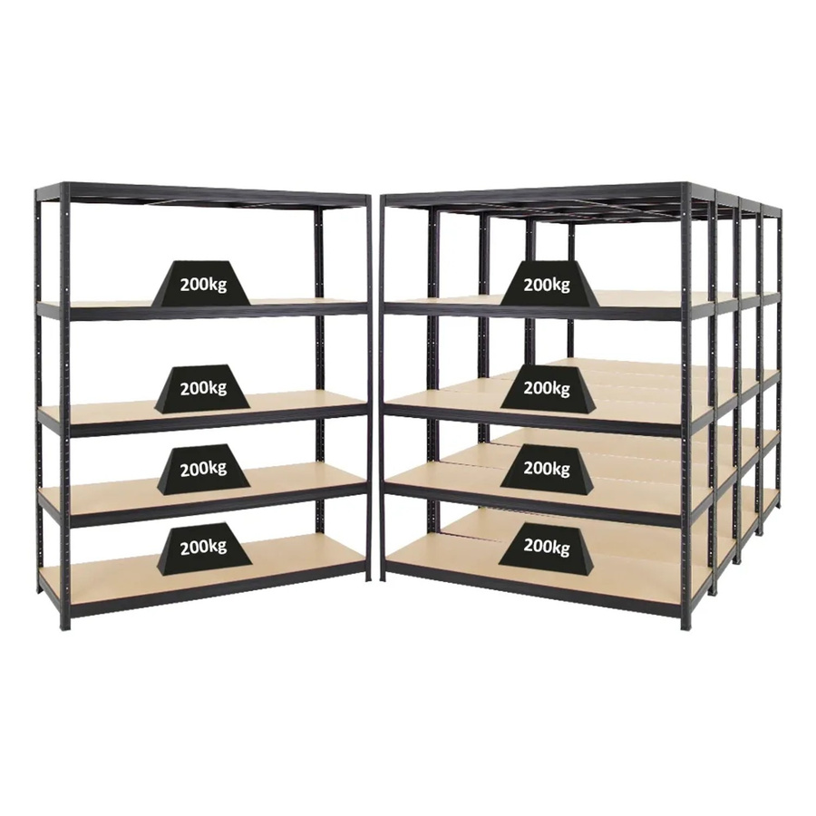 5er Set PROREGAL Schwerlastregal Giant Elephant Schwarz mit verstellbaren Fachböden aus MDF und Metall, H x B x T: 180 x 150 x 45 cm - Bild 2