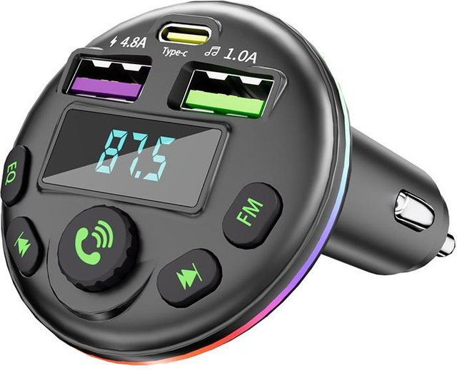 YJMP Auto Parts 3 in 1 Bluetooth 5.0 FM-Transmitter mit MP3-Player, Freisprecheinrichtung und USB-Typ-C Autotelefonladegerät, Grau - Bild 1