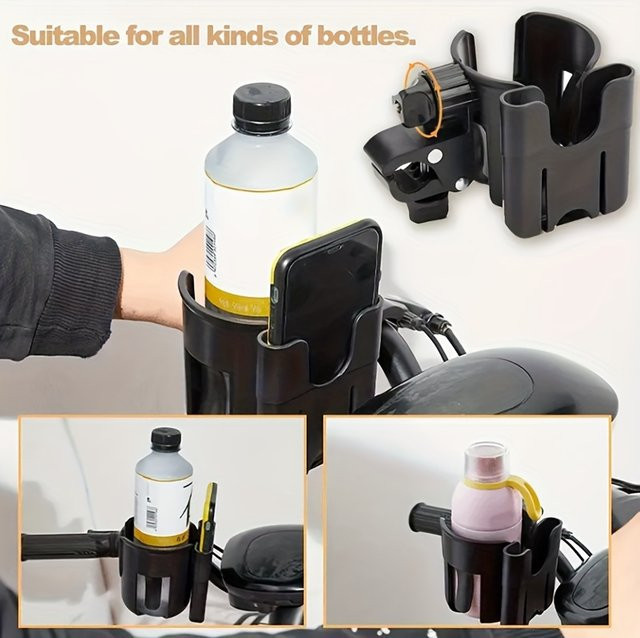 2-in-1 Universal-Kinderwagen-Getränkehalter mit Handyhalterung in Schwarz und Weiß für Kinderwagen und Rollstühle - Bild 1