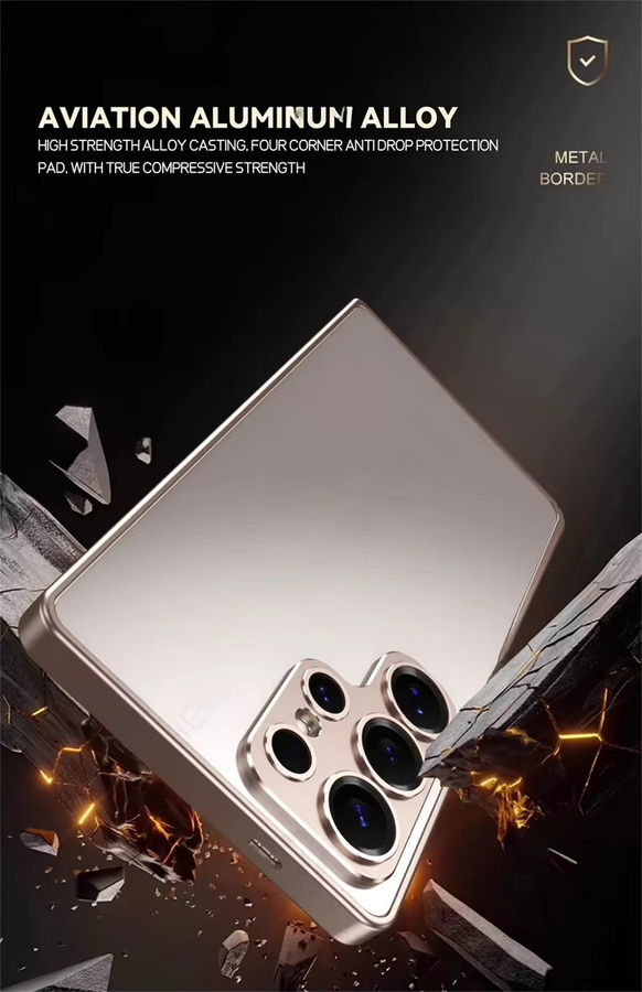Handyhülle aus Aluminiumlegierung mit Objektivschutz für Samsung Galaxy S23, S24 Plus, S25 Ultra und S25+, Farbe: Gold - Bild 2