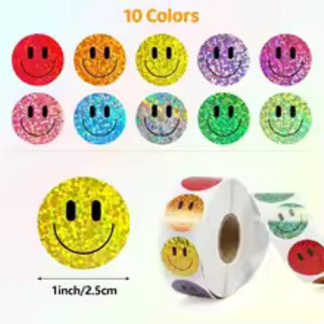 Bloom Habitat Smiley-Gesicht Aufkleber Rolle, Bunt, 500 Stück, Durchmesser: 2,54 cm - Bild 1