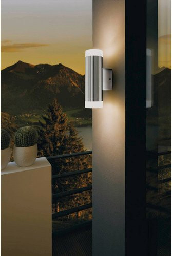 Eglo LED-Außenwandleuchte Riga in Silberfarben, H x B: 20,5 x 6,5 cm, IP44, Edelstahl - Bild 2