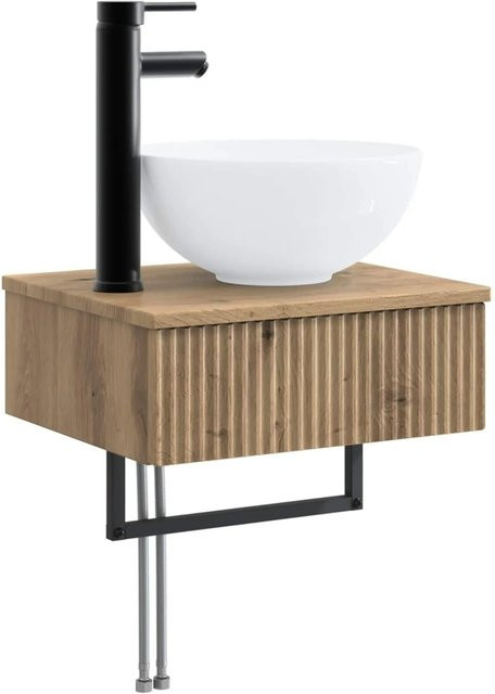 vidaXL Wandmontiertes Waschbecken Artisan-Eiche in Braun und Weiß, B/T/H: 40 x 35 x 39 cm - Bild 1