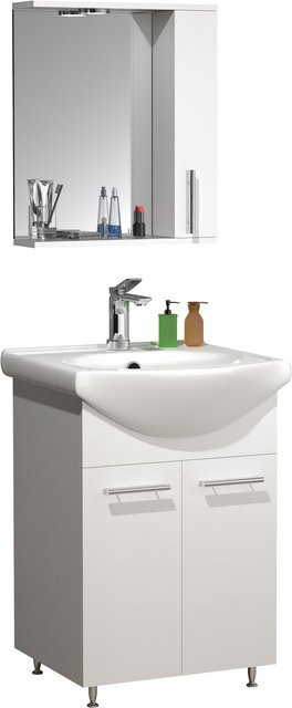 VCM Badmöbel Set Lisalo M in Weiß: 3-tlg. Waschplatz-Komplettset mit Keramik-Waschbecken, Unterschrank und Spiegelschrank mit Drehtüren, Breite: 55 cm - Bild 1