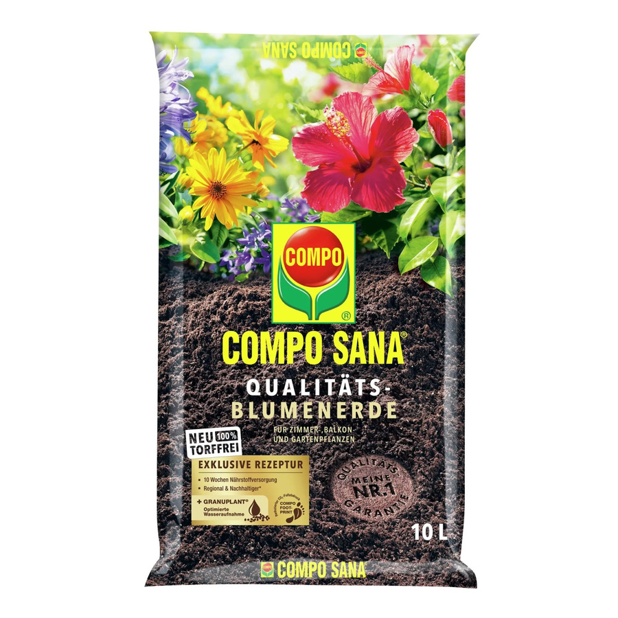 Compo Sana Torffreie Qualitäts-Blumenerde für Zimmerpflanzen, Balkonpflanzen und Gartenpflanzen mit Bimsstein, 10 l - Bild 2