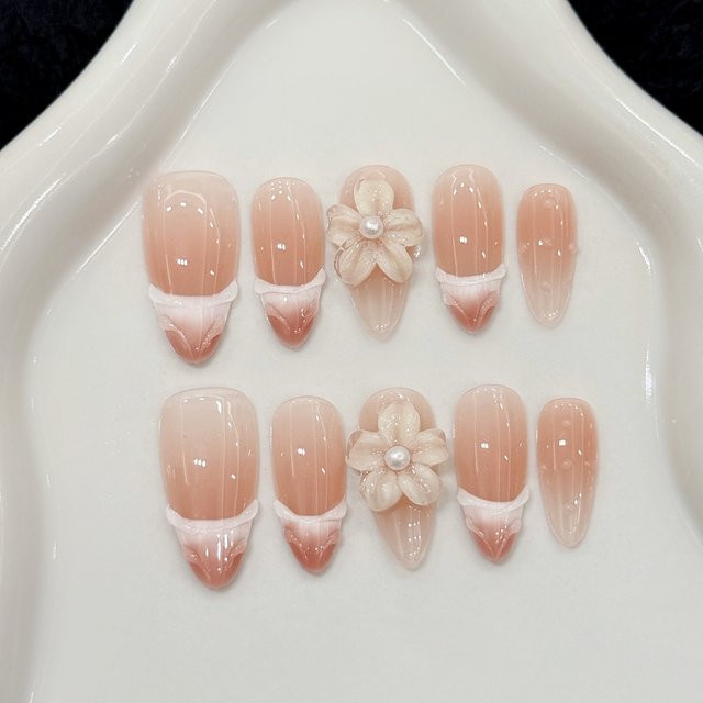 YADORNOS Press On Nails, 10 Stück, 3D Eis Carving Blume, Glänzend - Bild 1