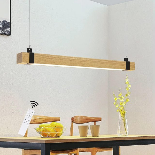 Dimmbare LED Pendelleuchte aus Holz im Industrial Design, Schwarz, 100 cm - Bild 1