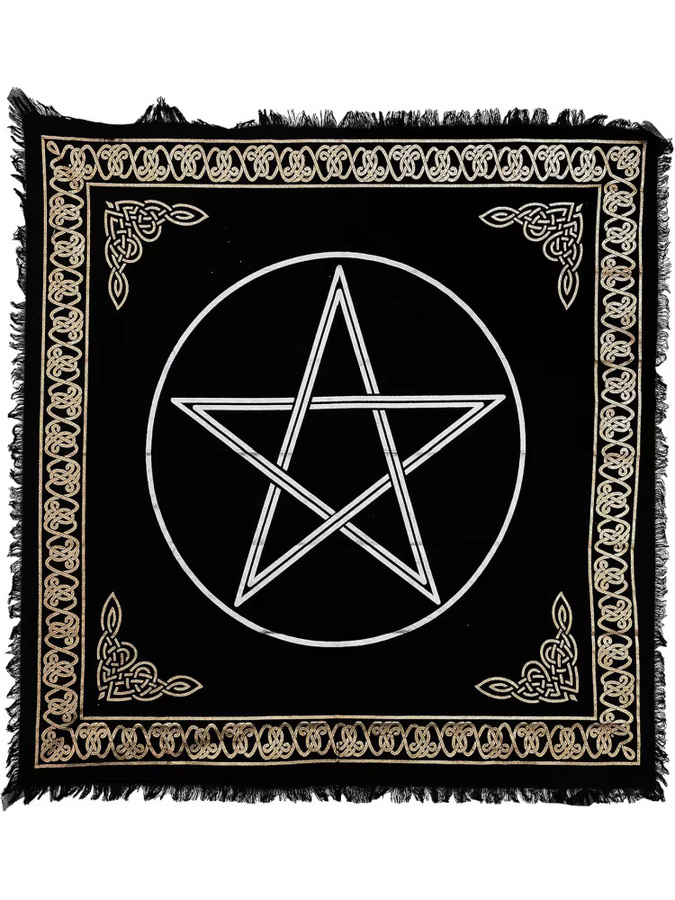 VIKAMA Keltischer Pentagramm Wandteppich in Schwarz-Gold, Geometrischer Wandbehang im Boho-Stil, Breite: 75 cm, Höhe: 75 cm - Bild 6