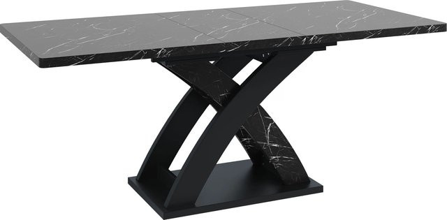 okwish Ausziehbarer Esstisch für 6 Personen in Schwarz mit schwarz weißer Musteroberfläche, B/T/H: 120 x 80 x 75 cm - Bild 1