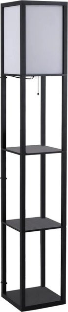 HOMCOM Stehleuchte mit Regalen in Schwarz aus Holz und MDF mit Stoffschirm, E27, B/T/H: 26 x 26 x 160 cm - Bild 1