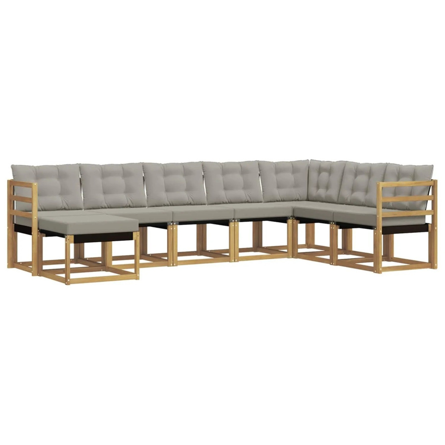 vidaXL Outdoor-Sofagarnitur 8-teilig aus Akazienholz mit Textilene und Kissen in Weiß-Hellgrau - Bild 2