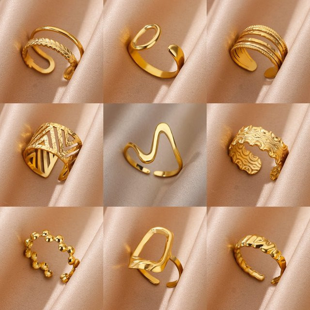 HPTOTMG Ringe, Edelstahl, Gold, Damen, Offen, Einstellbar - Bild 1
