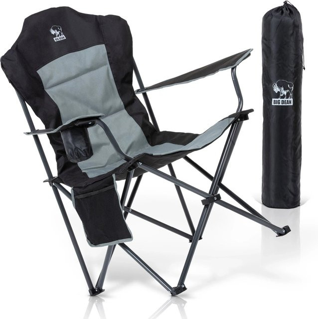 BigDean Luxus Campingstuhl Faltbar in Schwarz mit Hochlehner und Polsterung, belastbar bis 160 kg - Bild 1