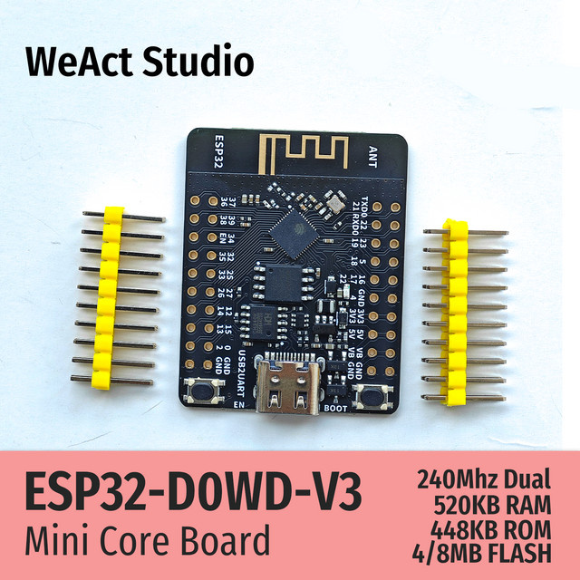 WeAct ESP32-Entwicklungsboard mit USB-C, CH340K, WiFi und Bluetooth, Dual Core ESP32-DOWD-V3, Schwarz - Bild 1