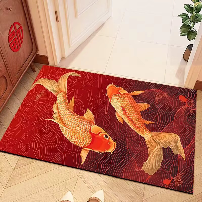 VIKAMA Fußmatte Koi-Familie mit chinesischem Neujahr-Design, rot, rutschfest und schmutzabweisend, B/T: 60 x 40 cm - Bild 1