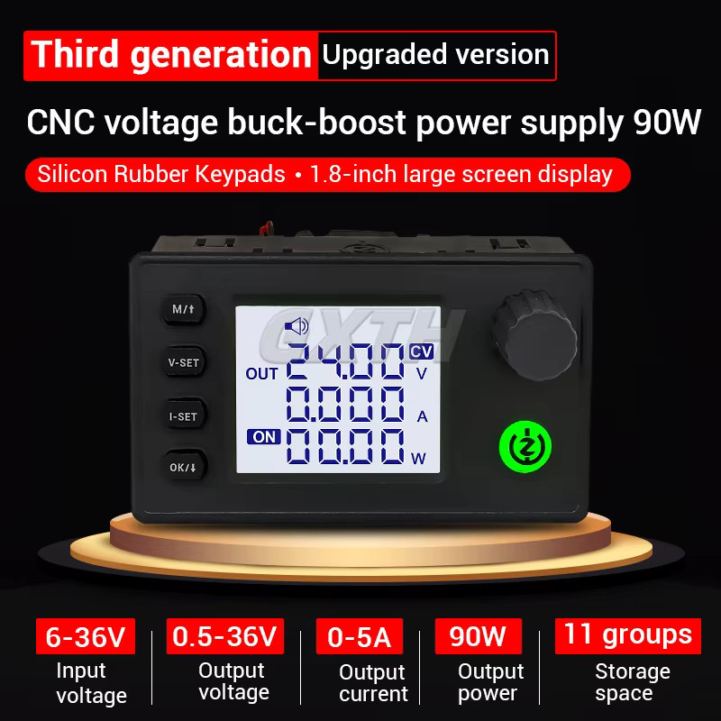 GXTH Buck-Boost-Wandler DC Spannungsstabilisator mit CC-CV-Ladefunktion, einstellbares Labornetzteil Modul, Schwarz - Bild 3