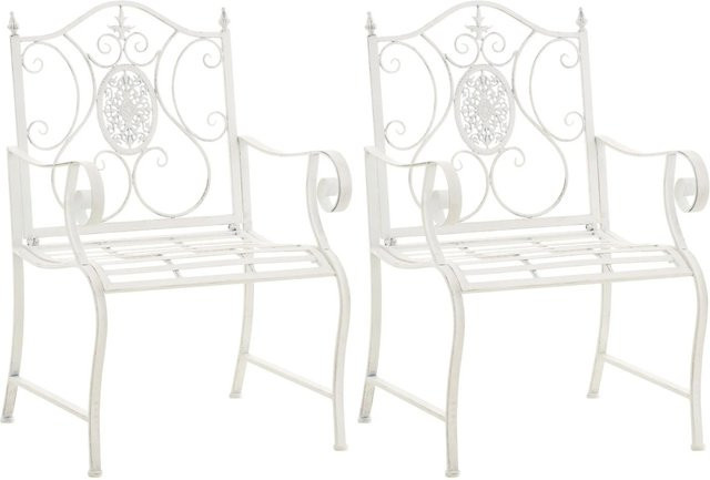 DELUKE 2er Set Gartenstühle AUSTIN aus Eisen in Antik Weiß mit Armlehnen im Jugendstil, B/T/H: 62 x 53 x 94 cm - Bild 1