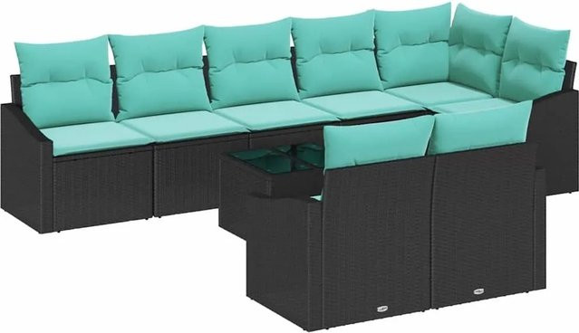 vidaXL 9-teiliges Polyrattan Sofa Set in U-Form mit Kissen, Schwarz - Bild 1