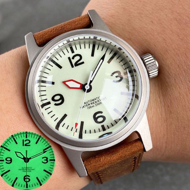 Tandorio Taucheruhr, Automatik, Edelstahl, 36 mm, Leder, Herren, Schwarz - Bild 1