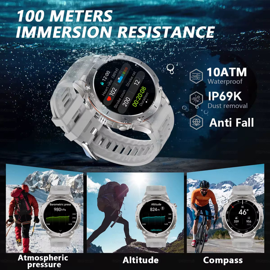 GUHUAVMI Y-101 GPS-Sport-Smartwatch in Silber und Orange mit Dualband-GNSS-Kompass, Höhenmesser und 10 ATM Wasserdichtigkeit in Militärqualität - Bild 3