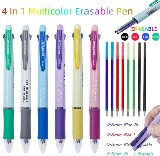 MROOFUL 4-in-1 löschbares Gelschreiber-Set mit 4 Farben und 0,5 mm Mine in Gel und Pink - Bild 1