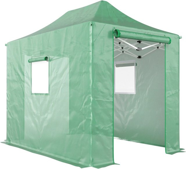 Furnicato Pop Up Gewächshaus mit Satteldach in Grün und Weiß, faltbares Foliengewächshaus mit Reißverschlusstüren und Fenstern, B/T/H: 200 x 295 x 270 cm - Bild 1