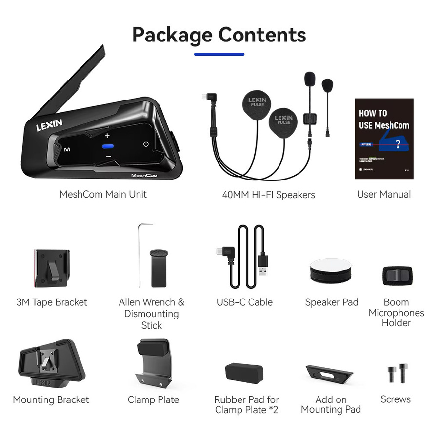 Lexin Meshcom Motorrad Bluetooth Headset mit Mesh-Kommunikationssystem und Gegensprechanlage für bis zu 24 Fahrer in Schwarz - Bild 7
