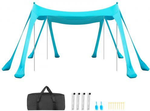VEVOR Strandzelt Sonnenschutz mit UPF50+, Pop-Up Strandüberdachung inklusive Sandbags und Stabilisierungsstangen, Grün, B/T: 300 x 300 cm, Höhe: 200 cm - Bild 1