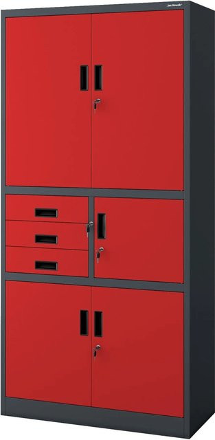 JAN NOWAK Aktenschrank FILIP II mit Schubladen und Tresor in Anthrazit-Rot, B/T/H: 90 x 40 x 185 cm - Bild 1