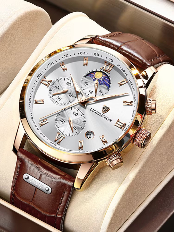 TOP LIGE Armbanduhr Quarz, Leder, Leuchtzeiger, Herren - Bild 7