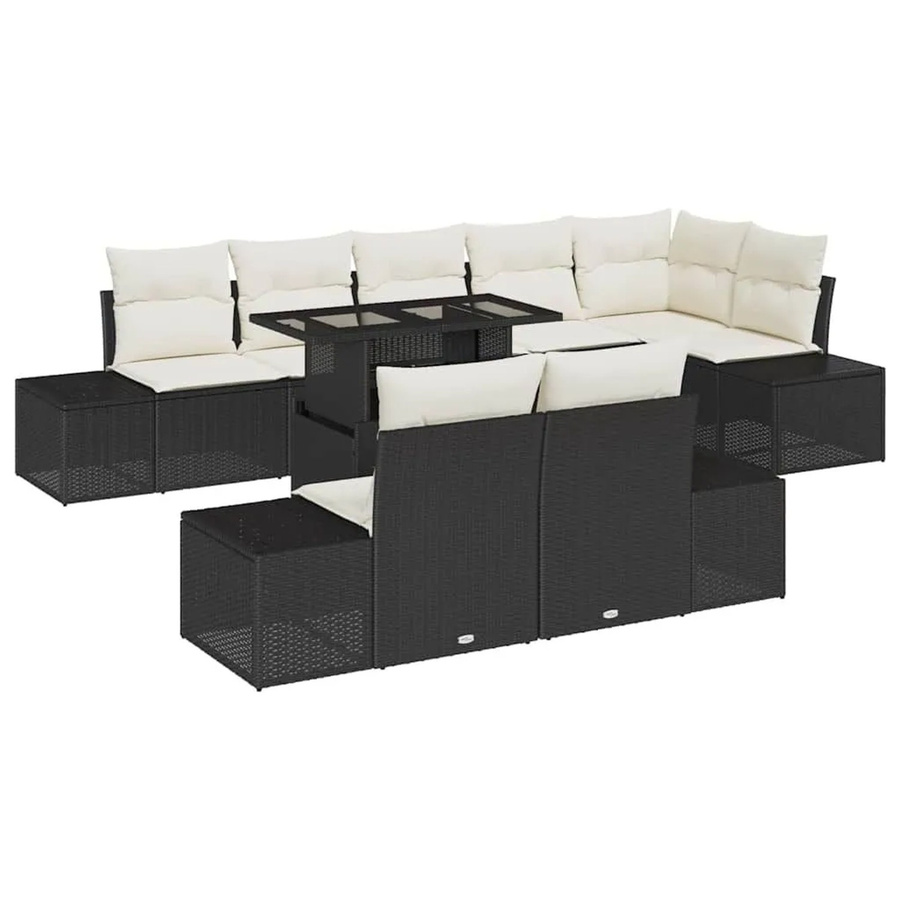 vidaXL Garten-Sofa-Set 9-tlg. in L-Form mit Kissen und integriertem Stauraum, Schwarz und Beige - Bild 2