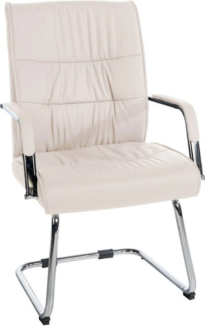 DELUKE Besucherstuhl KIGALI Konferenzstuhl und Bürostuhl aus Kunstleder in Creme mit Armlehnen und Freischwinger-Gestell, B/T/H: 58 x 66 x 100 cm - Bild 1